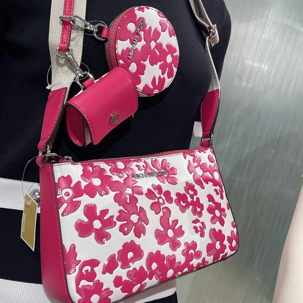 Michael Kors Jet Set Sm Sequined Floral Print Crossbody Case for Apple Airpods